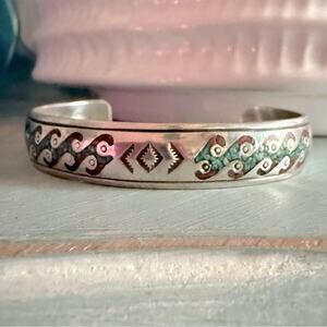 Nakai Native 925 Sterling Silver Turquoise Inlay Cuff Bracelet VINTAGE